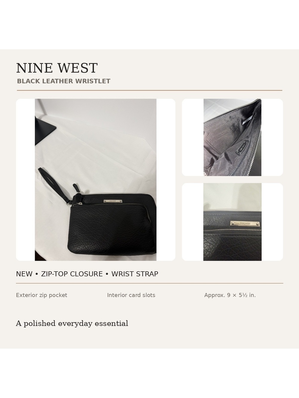 Nine West Blak Leather Wristlet - New
